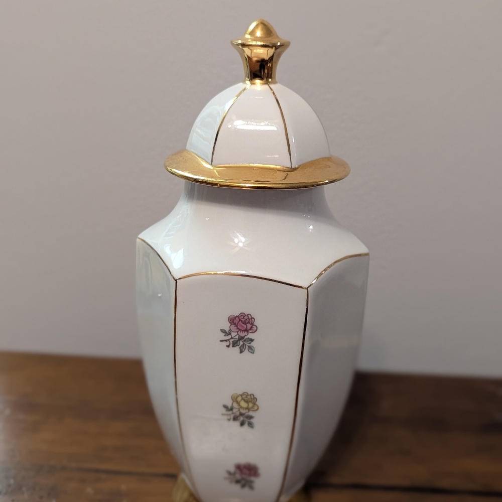 Vintage Stamped Ginger Jar From Hungary Hand painted Iris